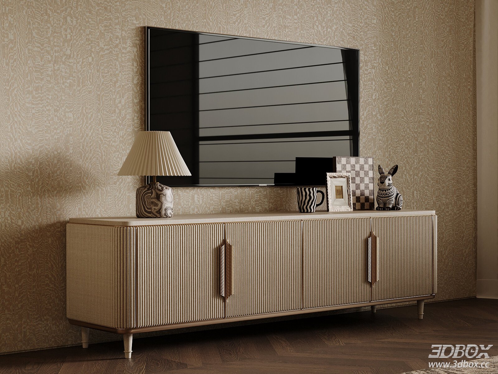 Modern Luxury Fabric TV Stand with Decorations