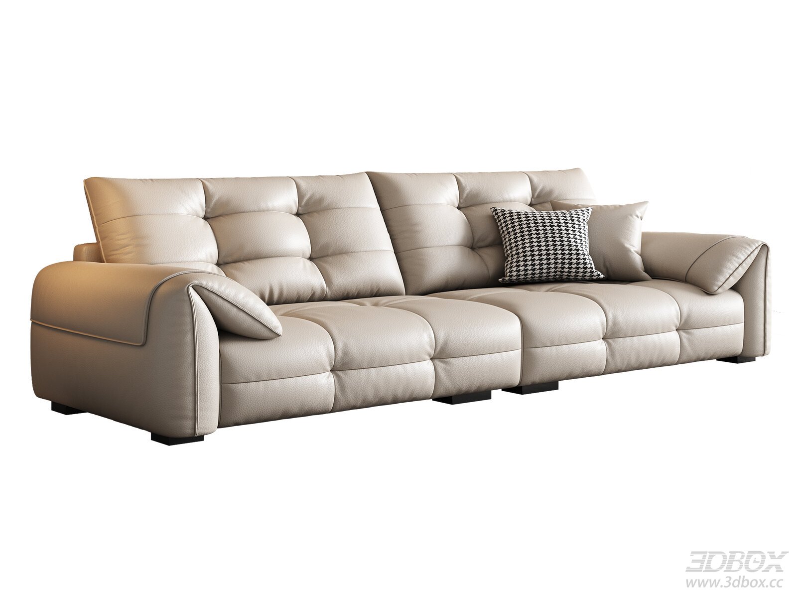 Modern Beige Leather Sofa Set with Decorative Pillows