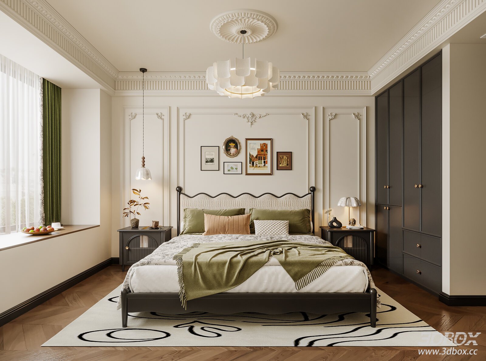 French Vintage Master Bedroom Interior Scene