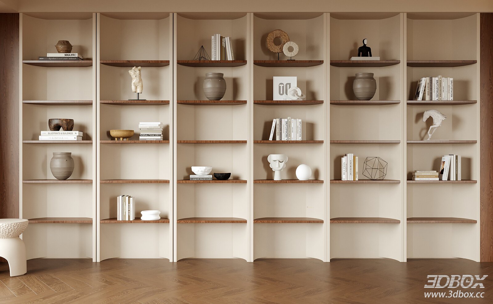 Modern Minimalist Display Shelf with Decor Set and Books