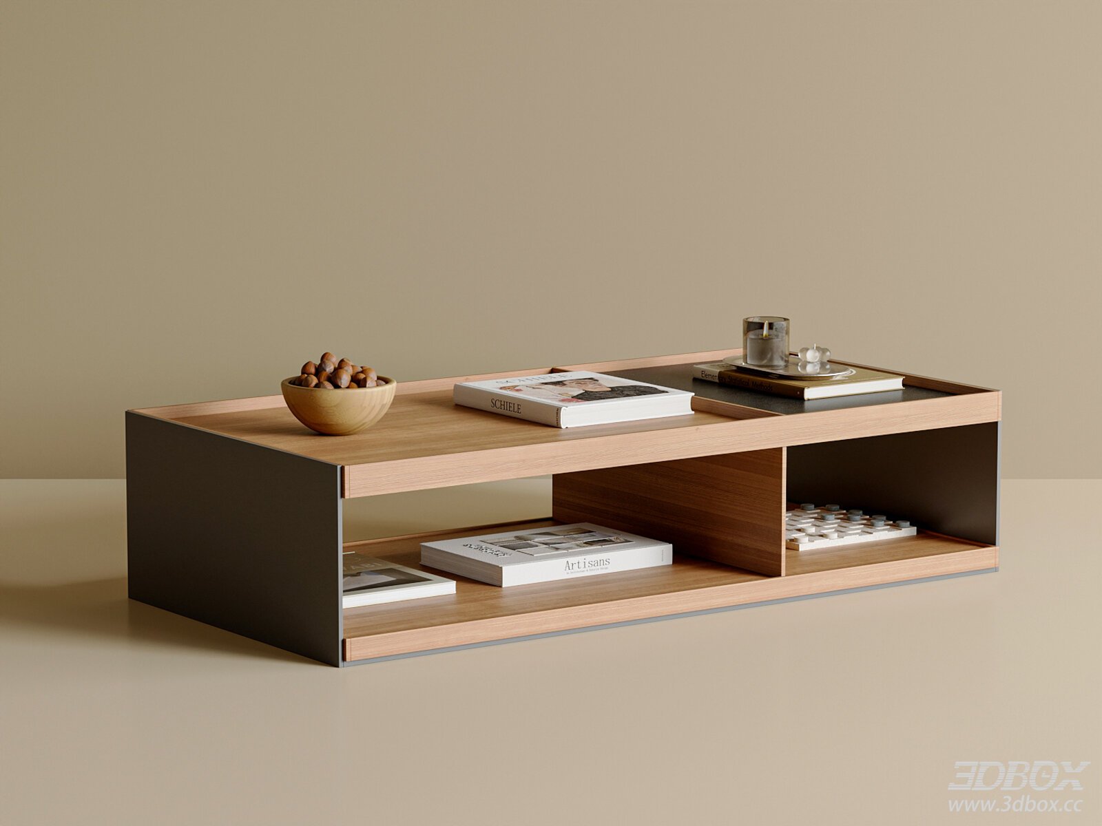 Modern Minimalist Wooden Coffee Table with Open Storage