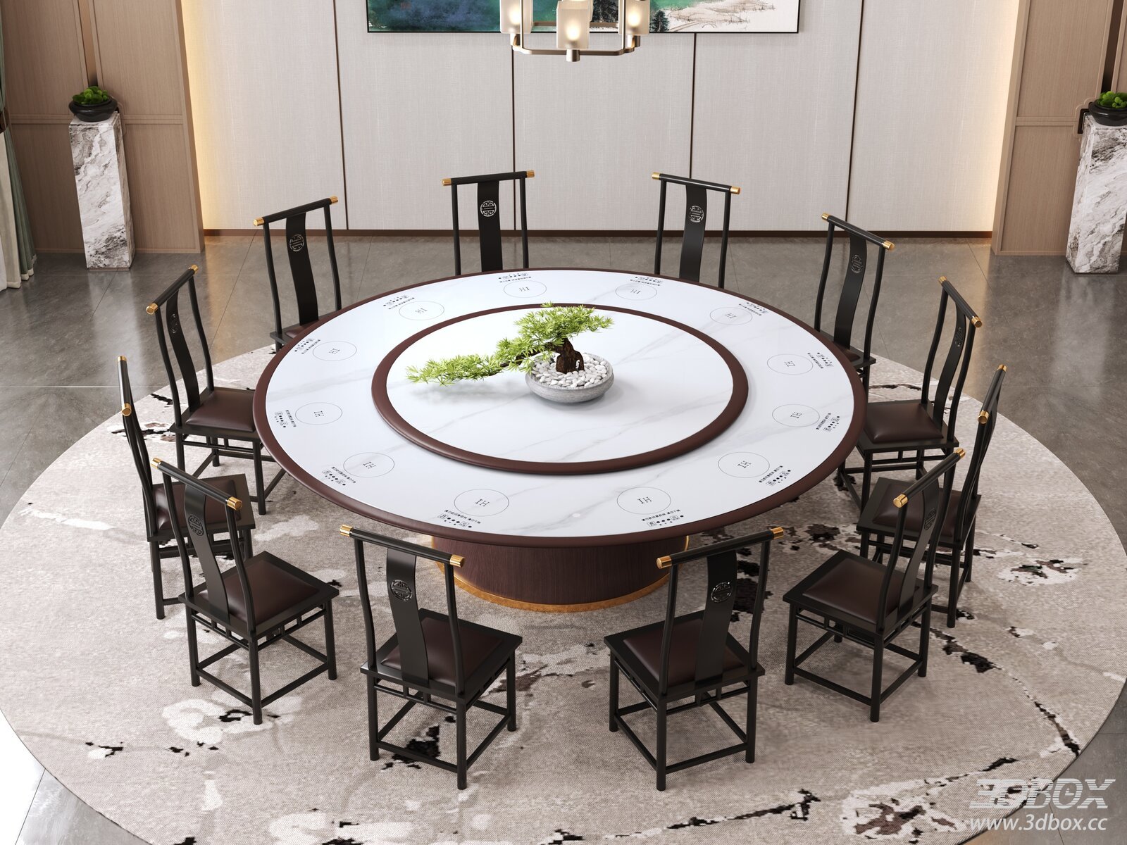 Modern New Chinese Style Private Dining Room Round Hot Pot Table Set