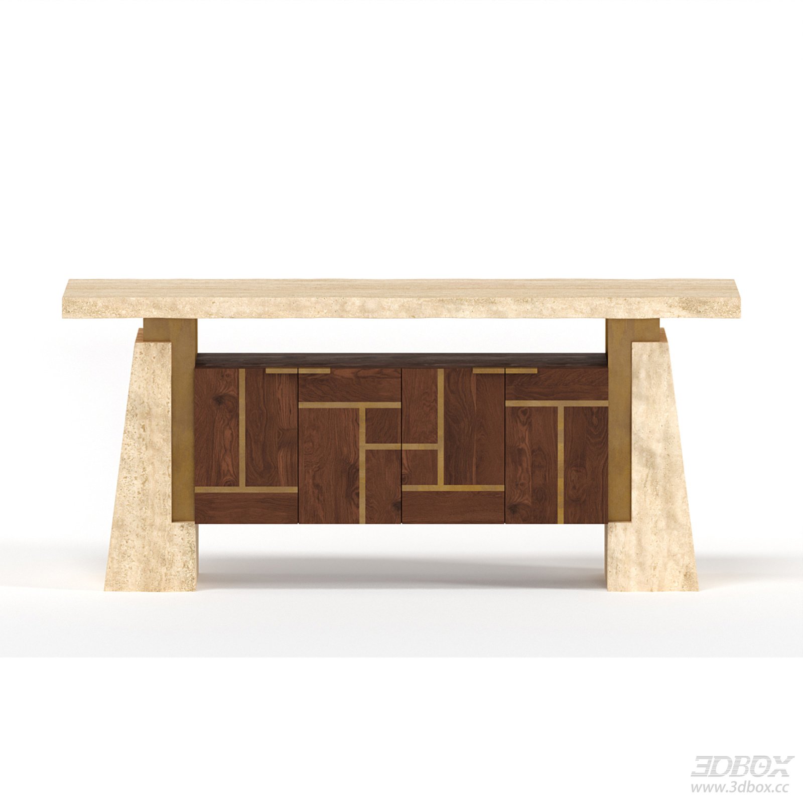 Nordic Minimalist Travertine Top Wooden Sideboard