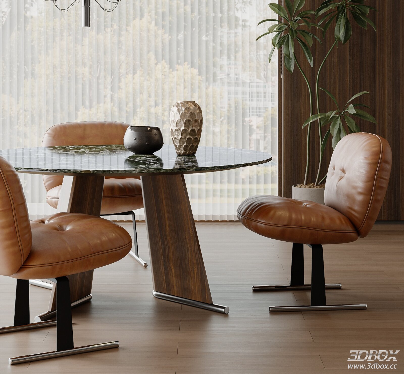 Modern Italian Style Marble Dining Table Leather Chairs Set