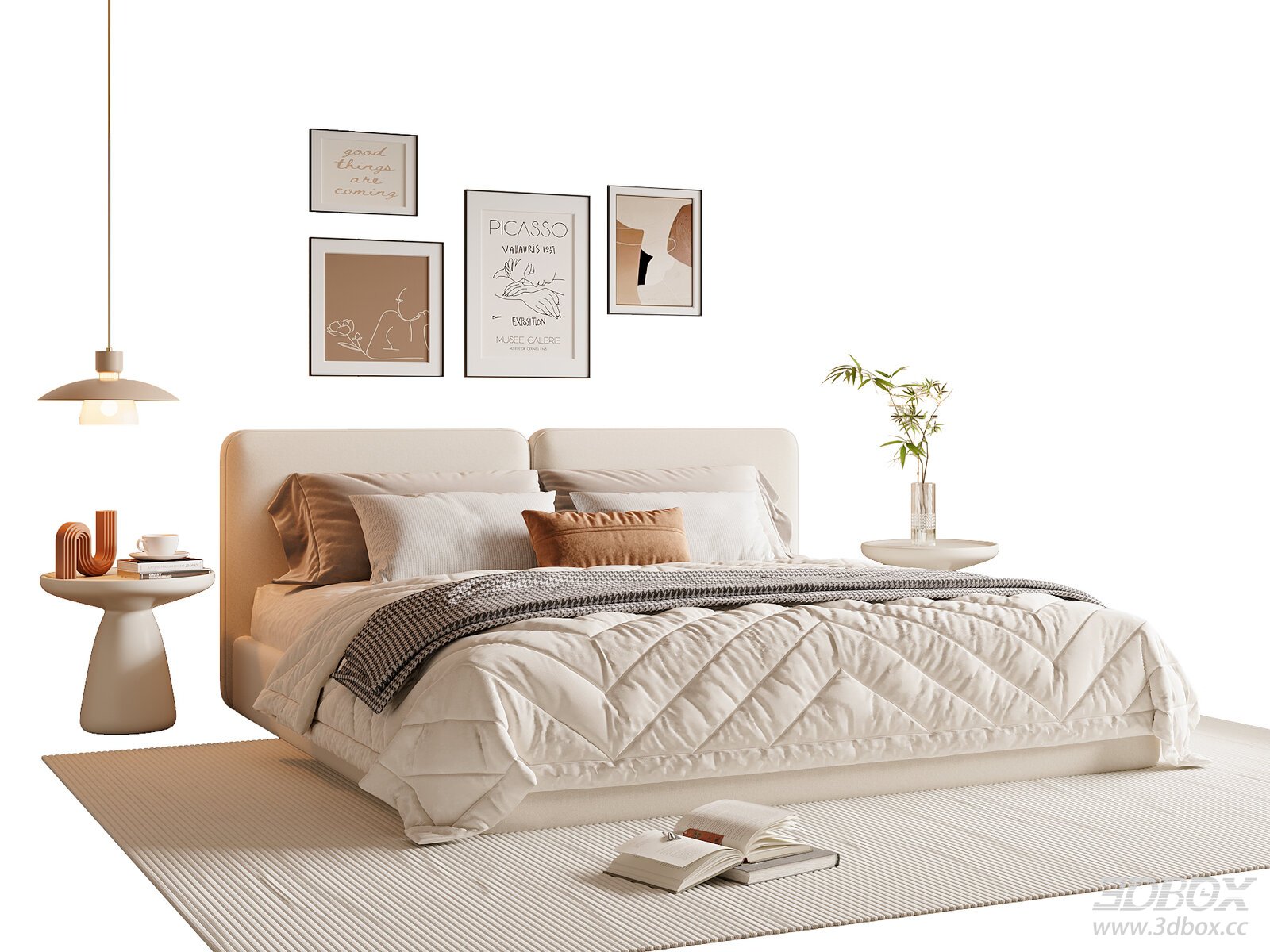 Modern Cream Style Double Bed Bedroom Furniture Set