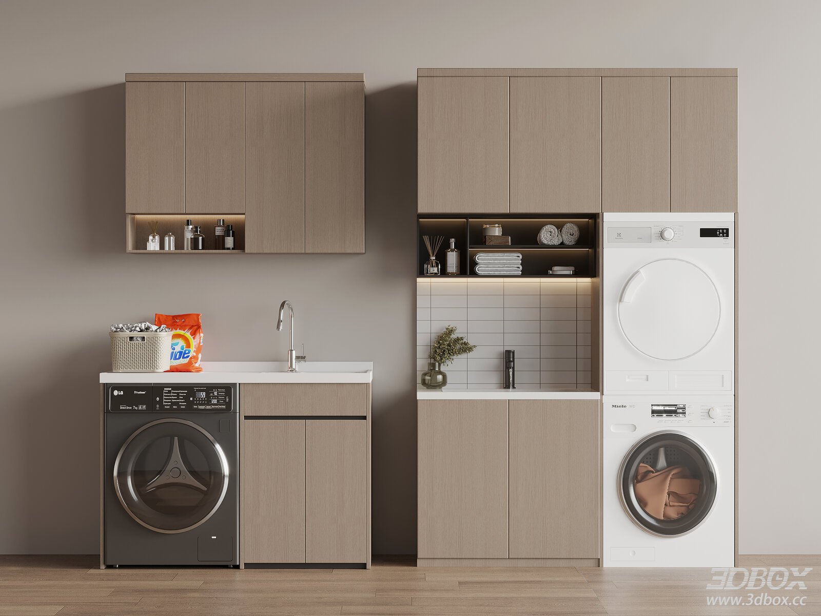 Modern Laundry Cabinet with Washing Machine and Dryer