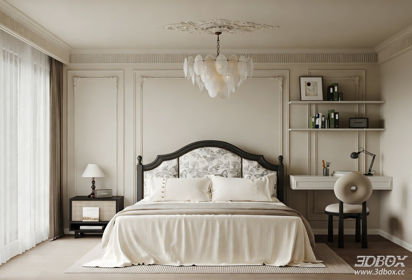 American French Style Gray Tone Classic Bedroom Interior