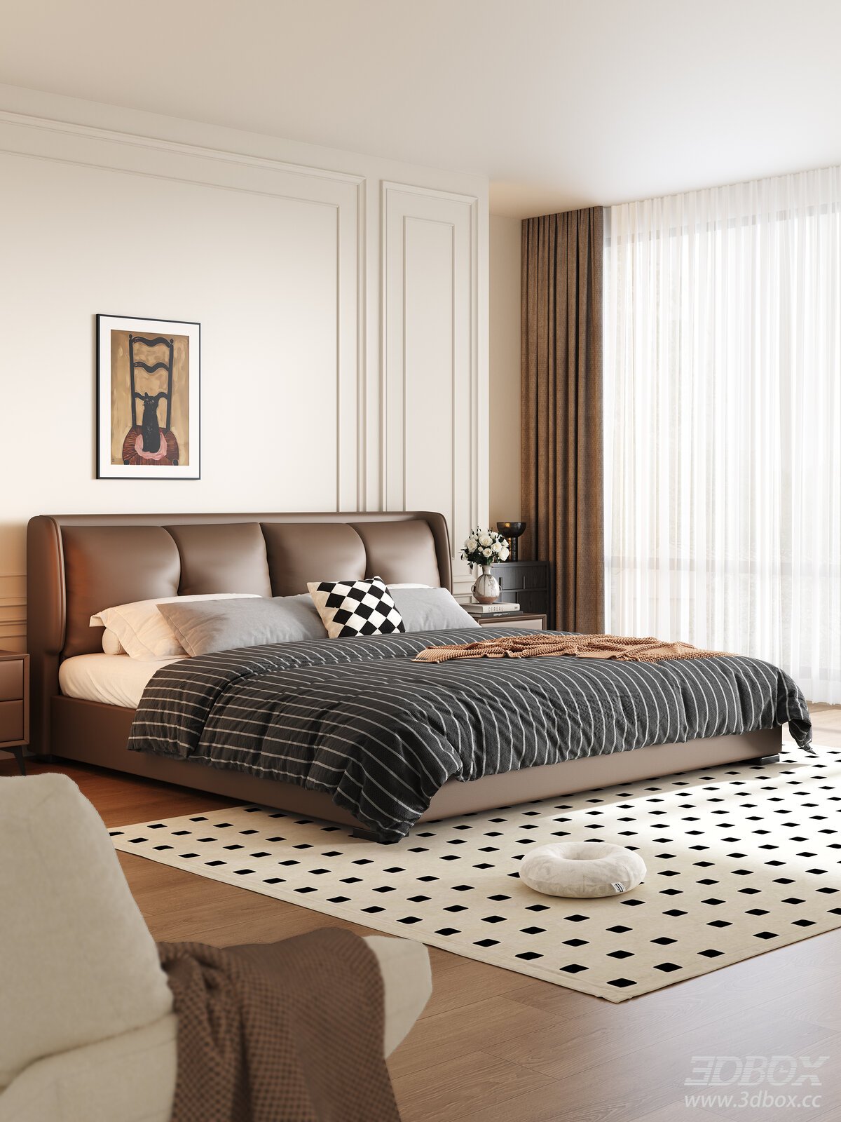 Modern Luxury Master Bedroom with Leather Double Bed