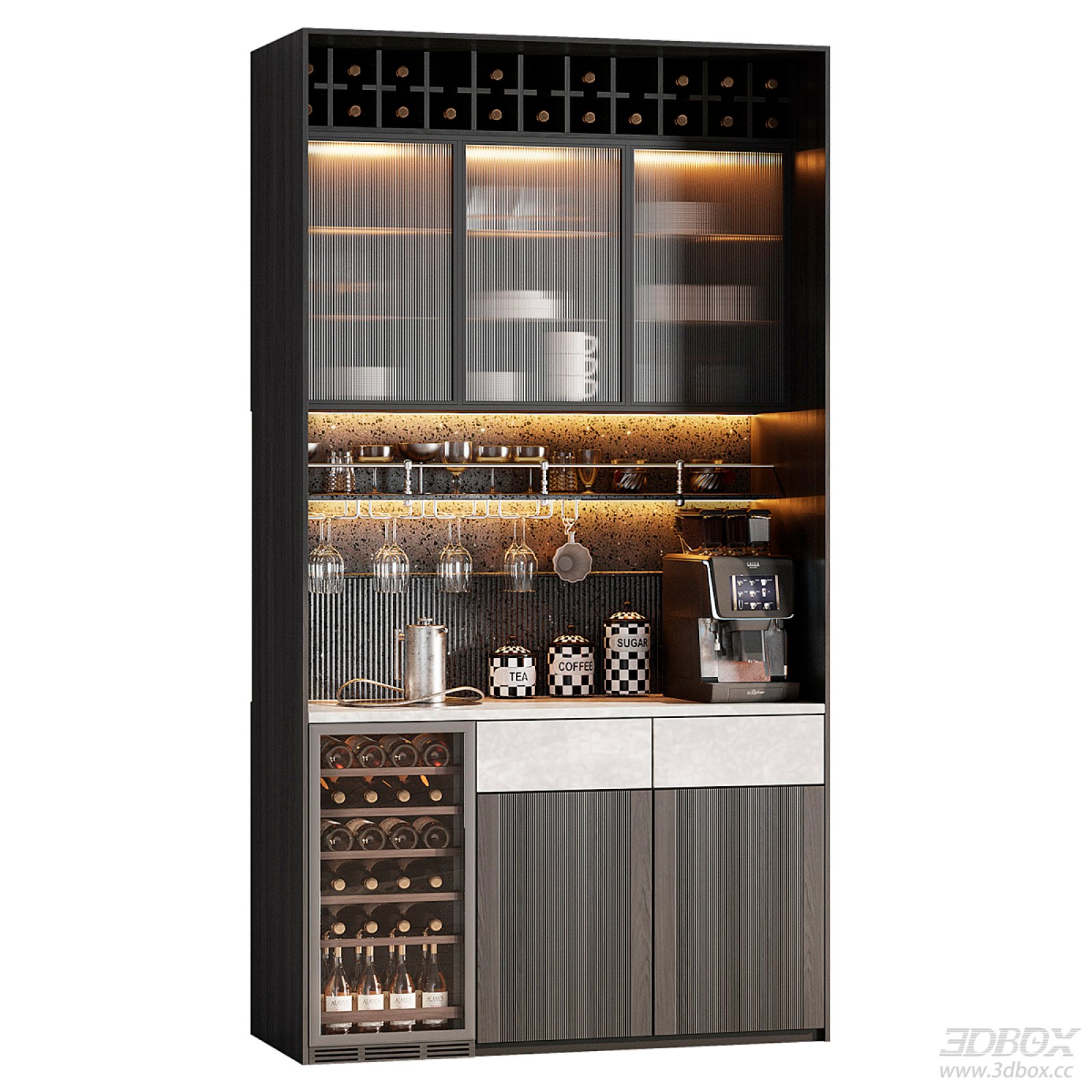 Modern Luxury Built-in Wine Cabinet with Glass Door and LED Light