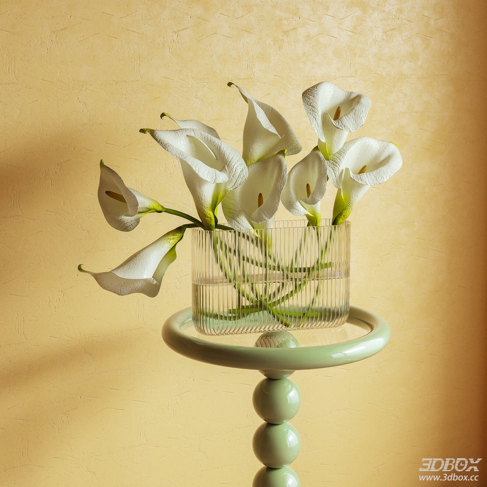 White Calla Lily Bouquet in Ribbed Glass Vase