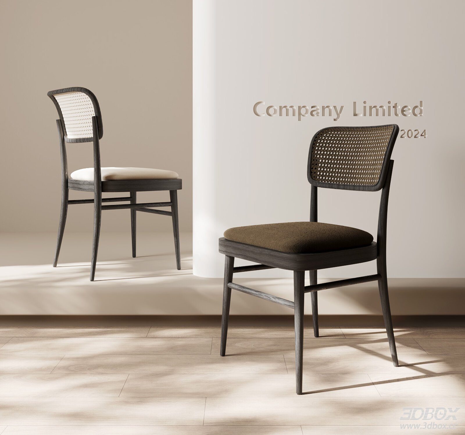 Modern Rattan Backrest Dining Chair with Fabric Cushion