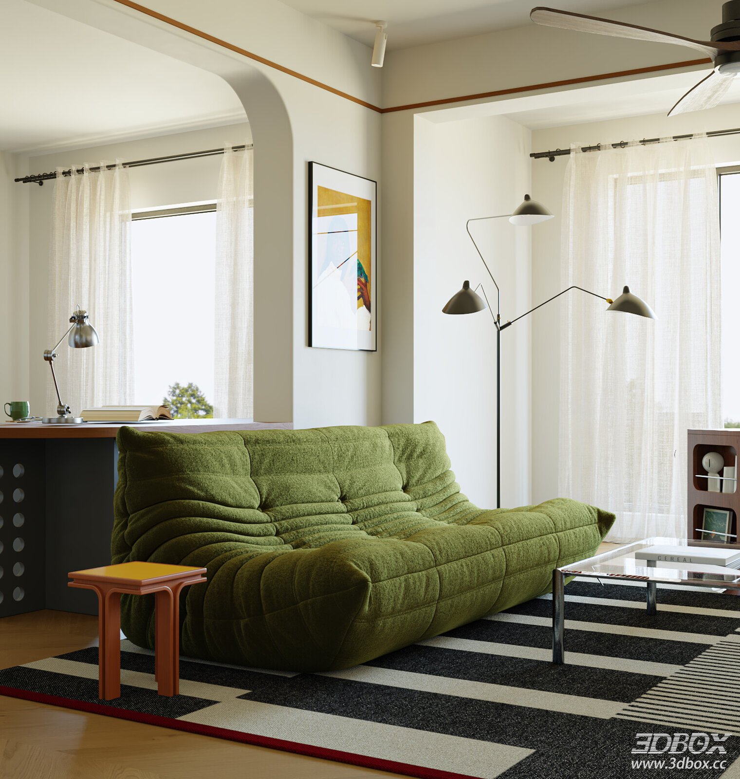 Modern Minimalist Green Fabric Living Room Scene