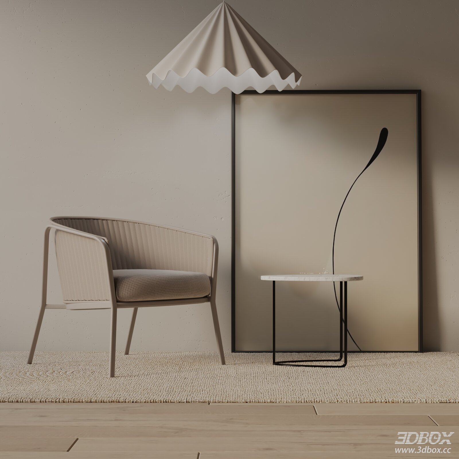 Modern Wicker Armchair with Marble Side Table Set