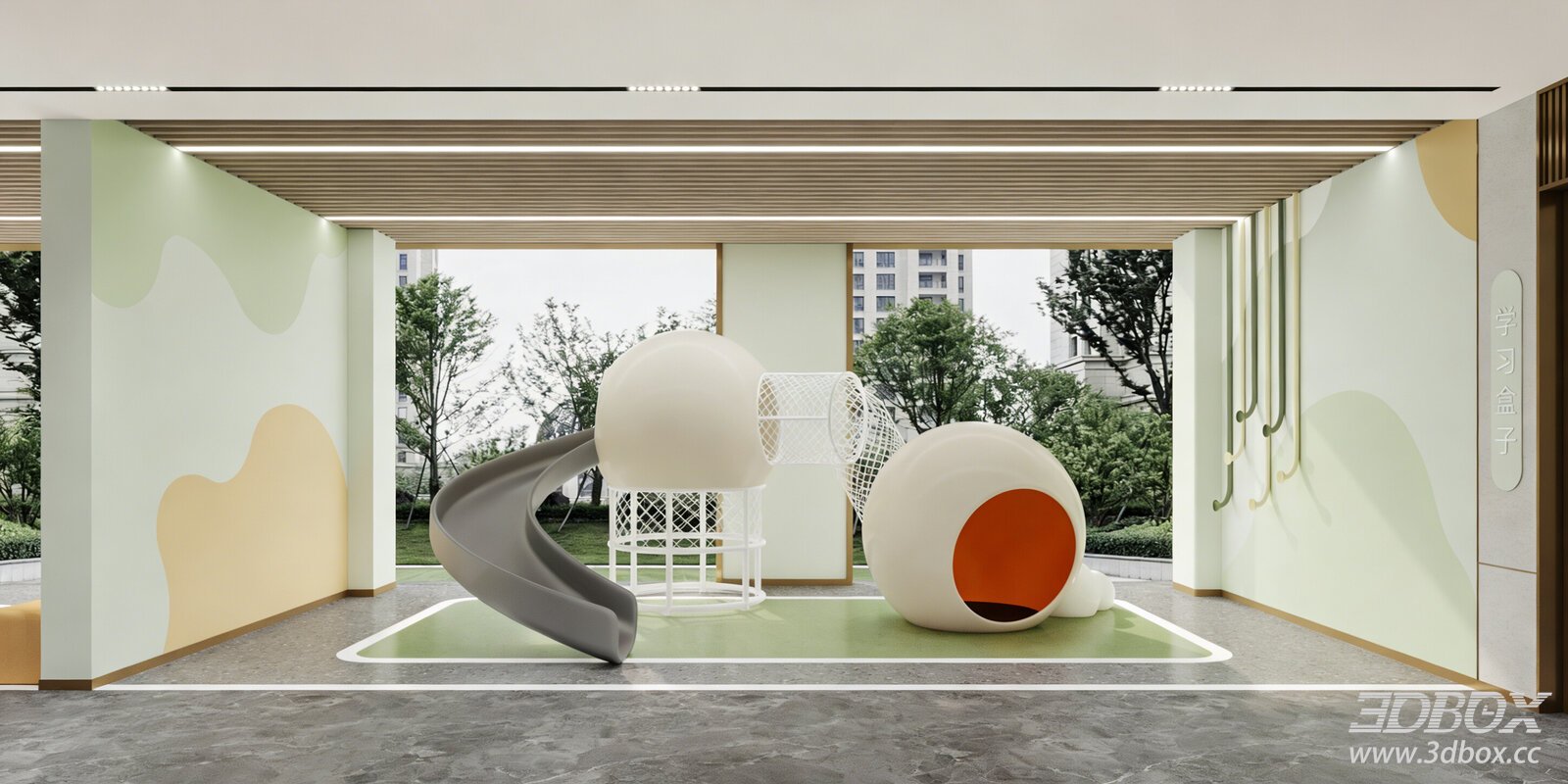 Modern Minimalist Indoor Kids Play Area with Slide