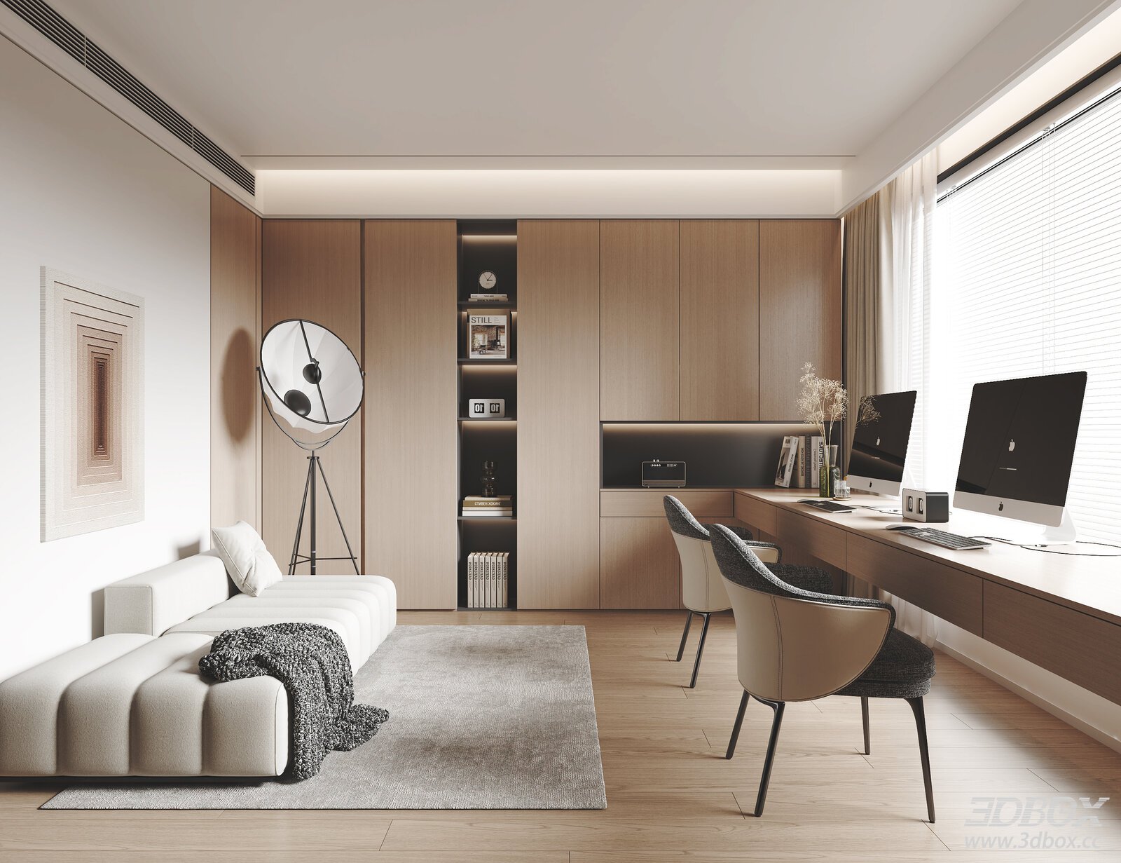 Modern Minimalist Home Study Work Room Interior