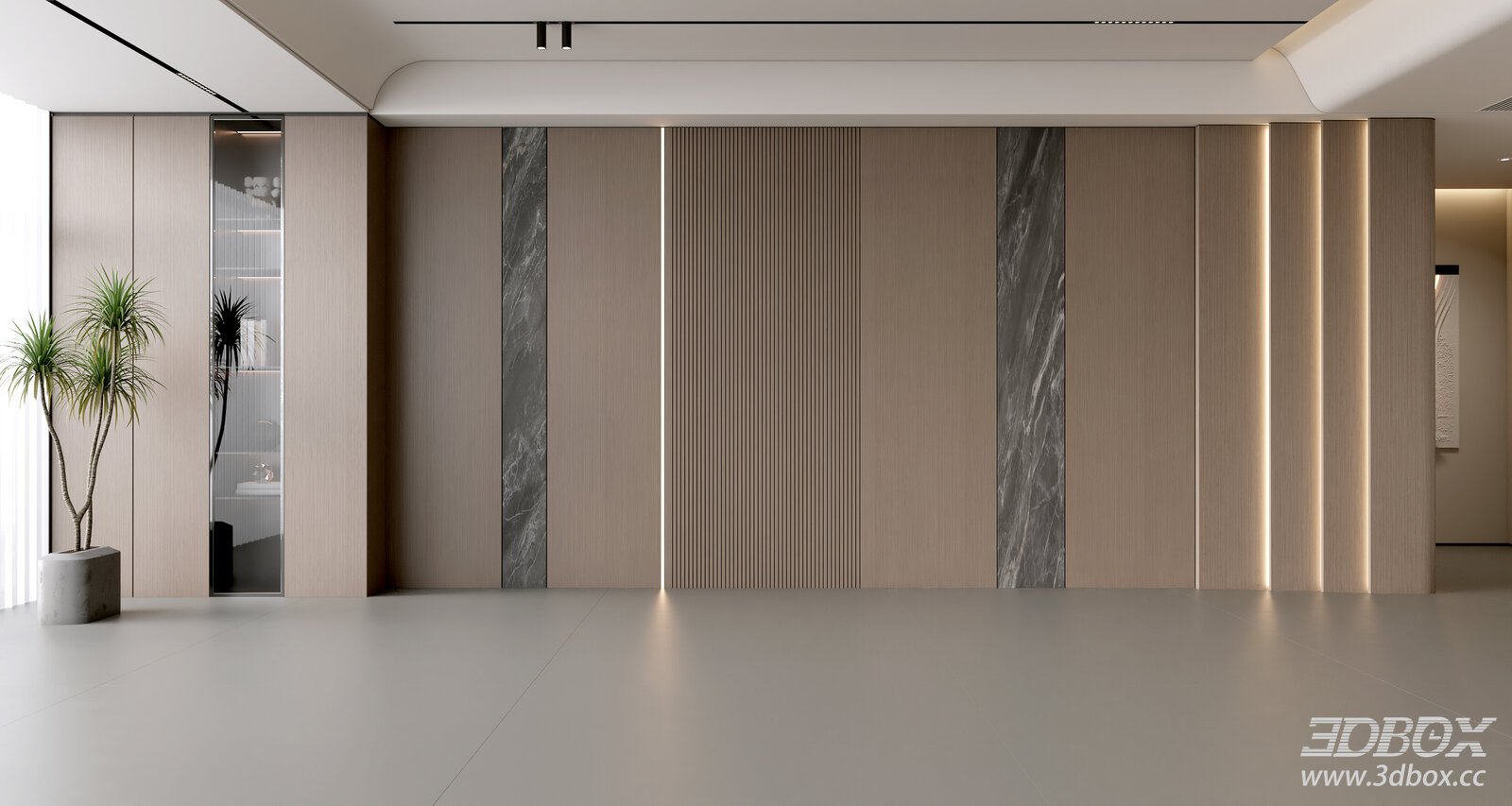 Modern Minimalist Wood Veneer TV Wall with Display Cabinet