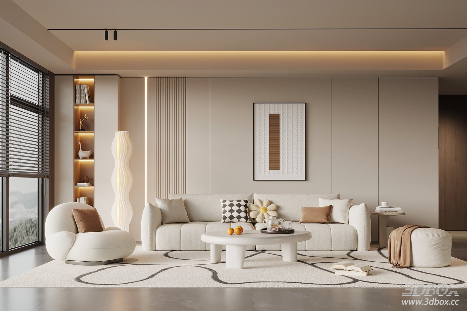 Modern Cream Style Living Room Sofa and Coffee Table Set