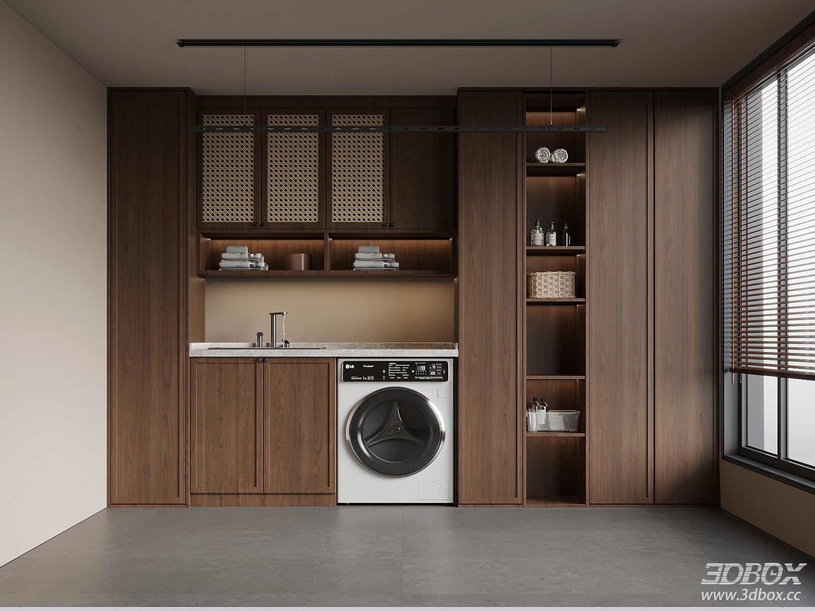 New Chinese Style Laundry Room with Washing Machine and Cabinets