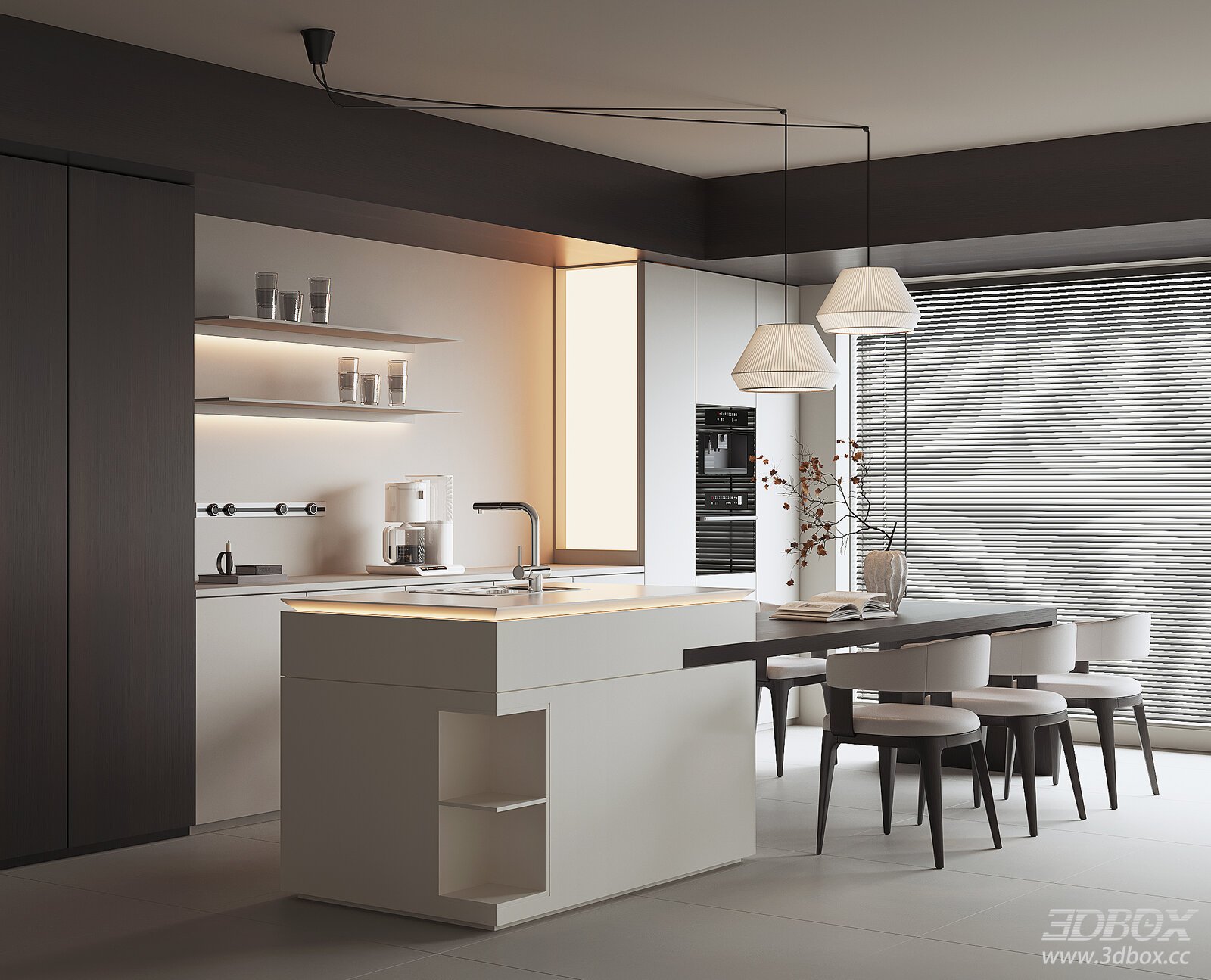 Modern Minimalist Kitchen and Dining Room Interior