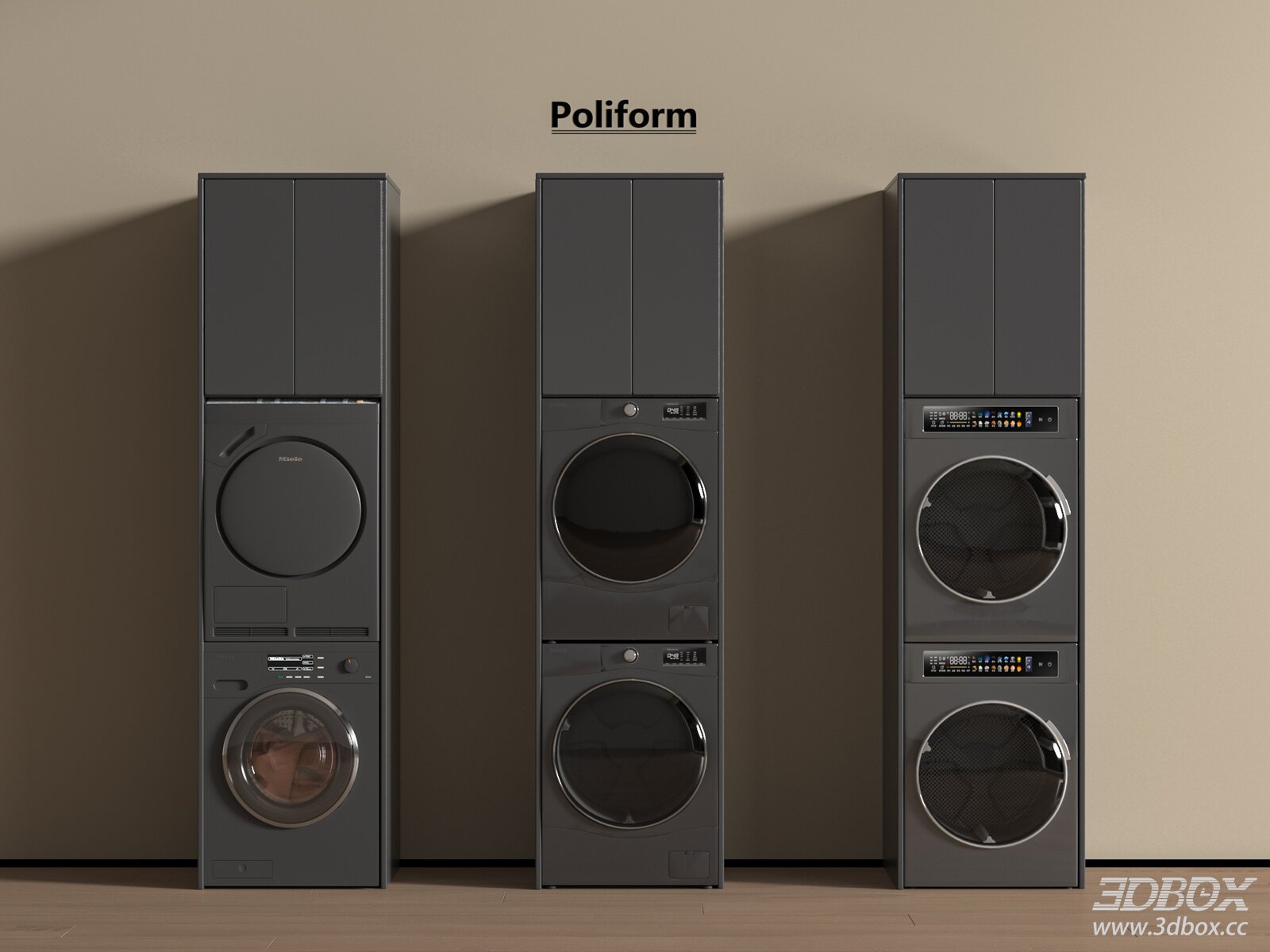 Stacked Washer Dryer Set with Laundry Cabinet Modern Household Appliance