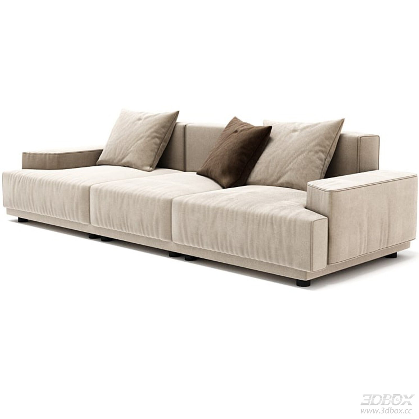 Modern 3-seater Fabric Upholstered Straight Sofa with Pillows