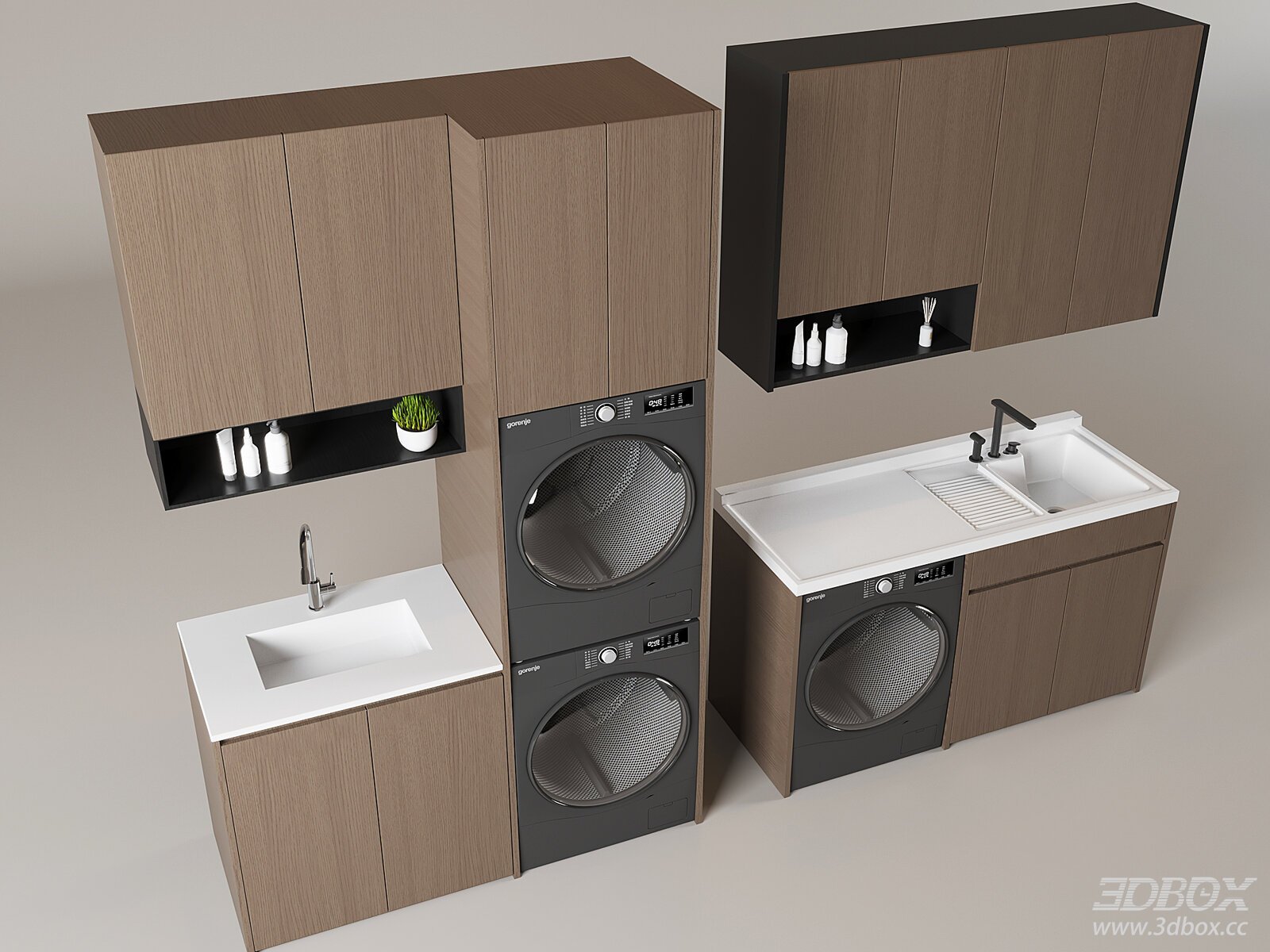 Modern Wooden Laundry Cabinet Set with Washer Dryer Sink