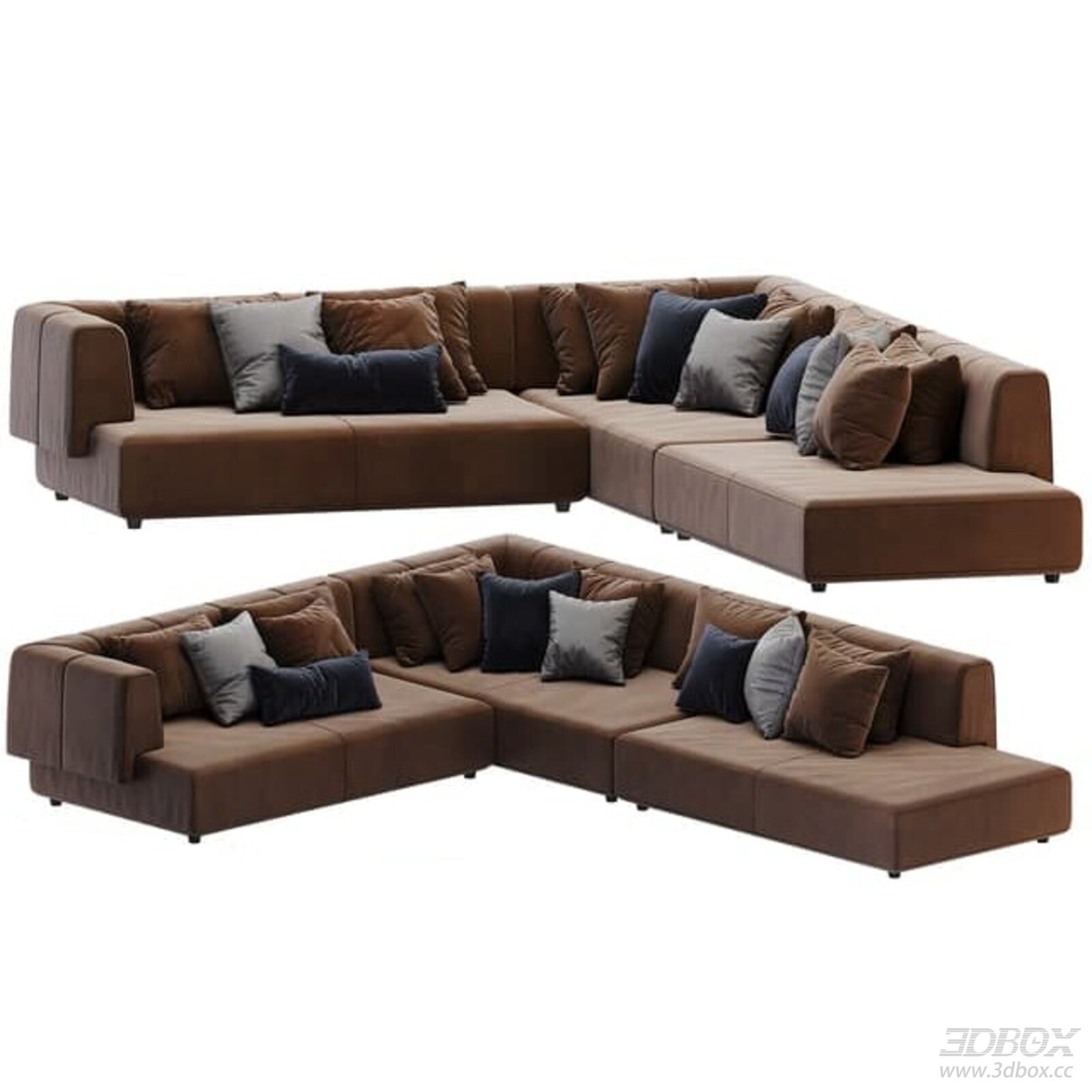 Modern Brown Leather Corner Sectional Sofa Set