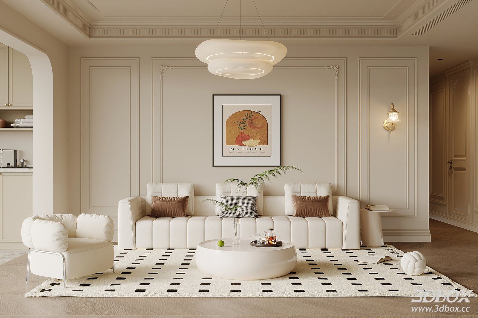 Modern Cream Style Living Room Interior Scene
