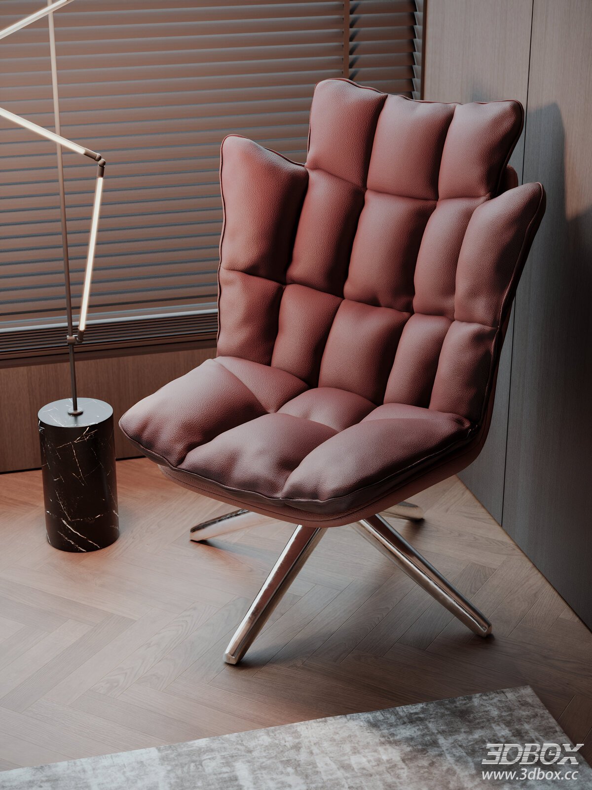 Modern Padded Leather Swivel Armchair