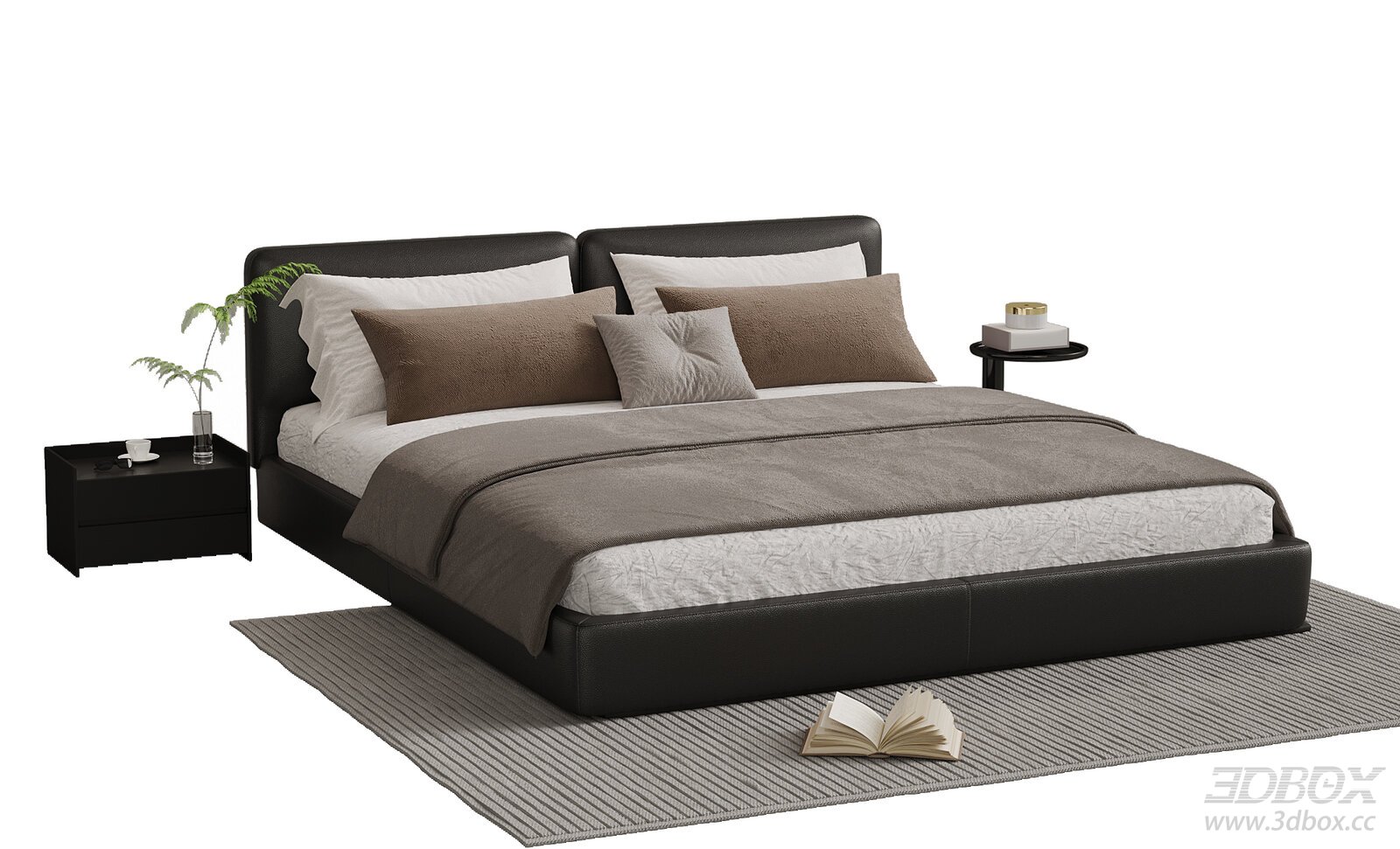Modern Italian Style Leather Double Bed Set