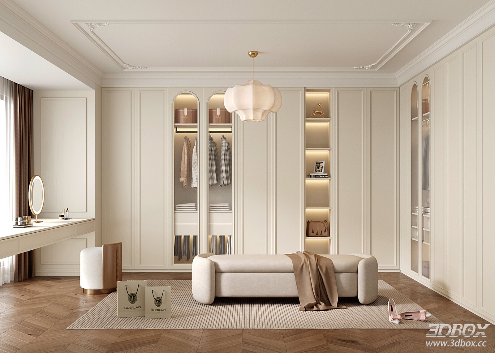 French Style Luxury Dressing Room with Wardrobe and Vanity