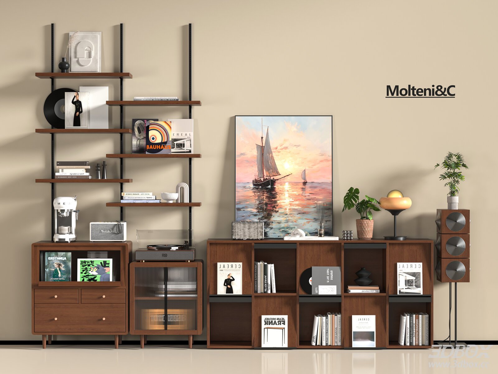 Modern Wooden Bookshelf Display Cabinet Set