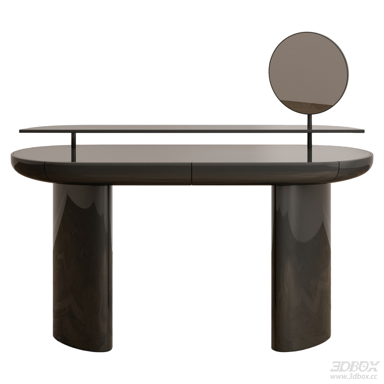 Modern Glossy Oval Dressing Table with Round Mirror