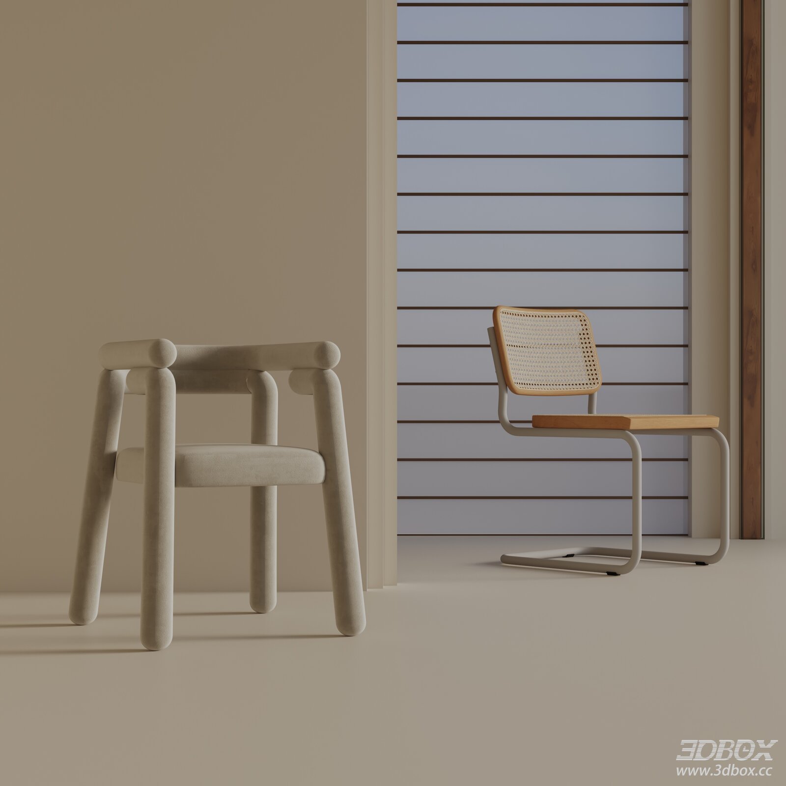 Modern Minimalist Dining Chairs Set with Rattan and Fabric Upholstery