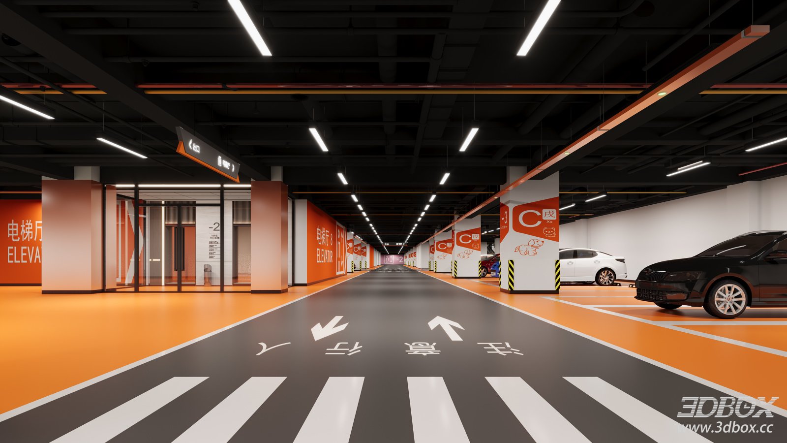 Modern Underground Parking Lot Interior Scene