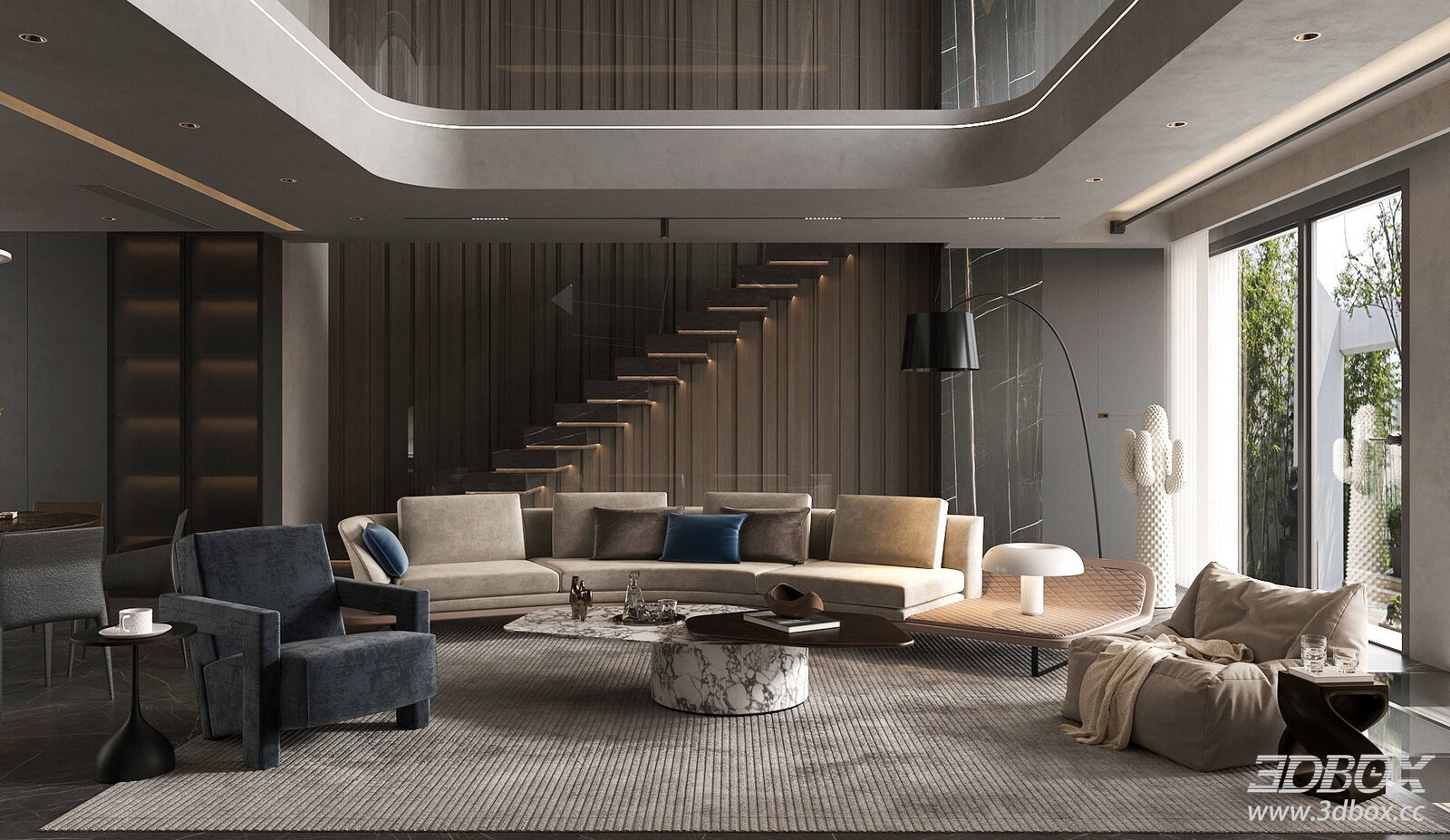 Modern Luxury Italian Style Living Room with Sofa and Coffee Table