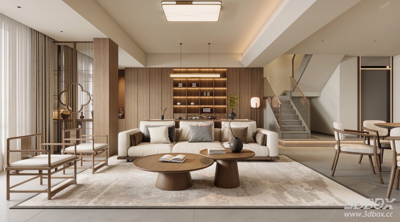 Modern New Chinese Style Living and Dining Room