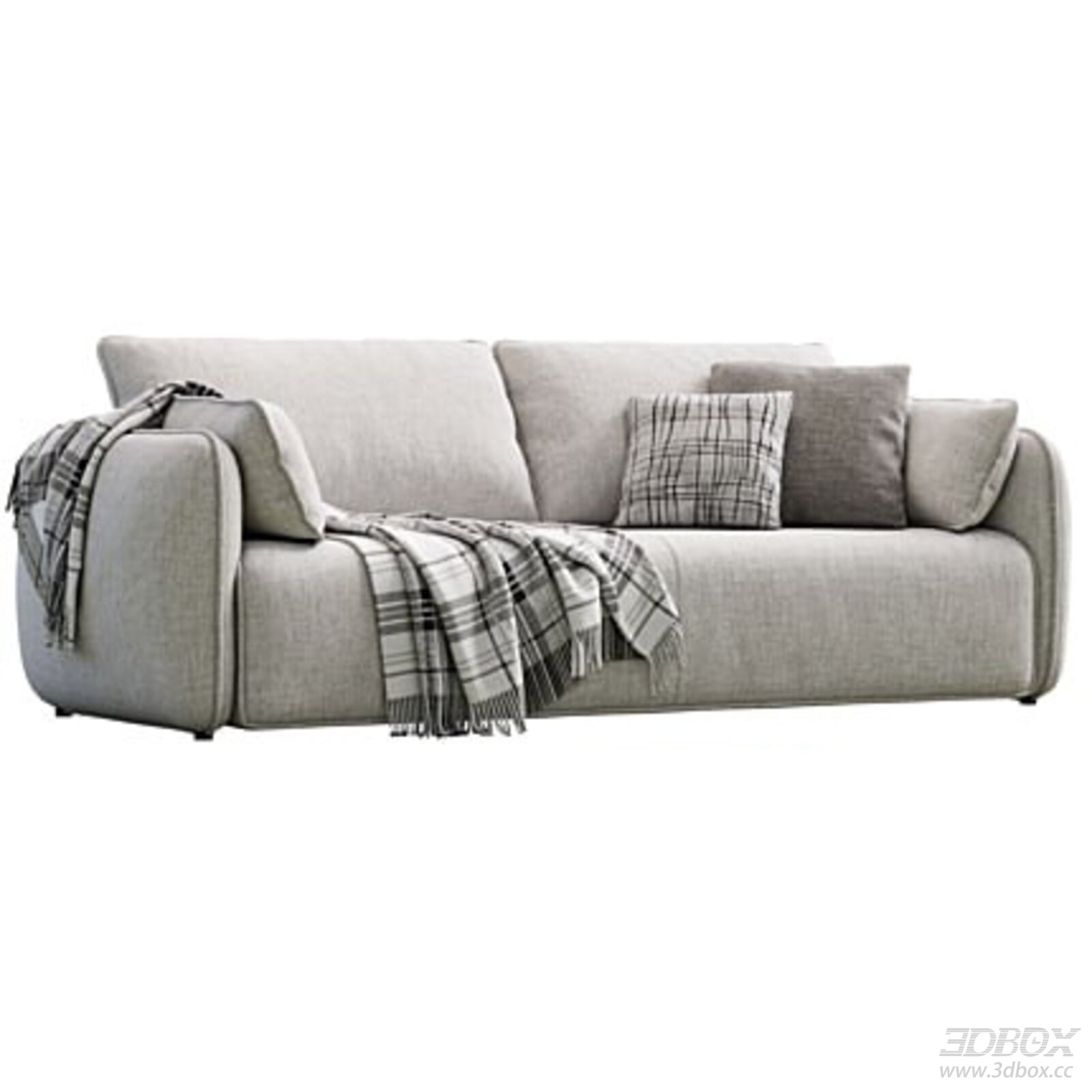 Modern Light Gray Fabric Two Seater Sofa with Pillows and Throw