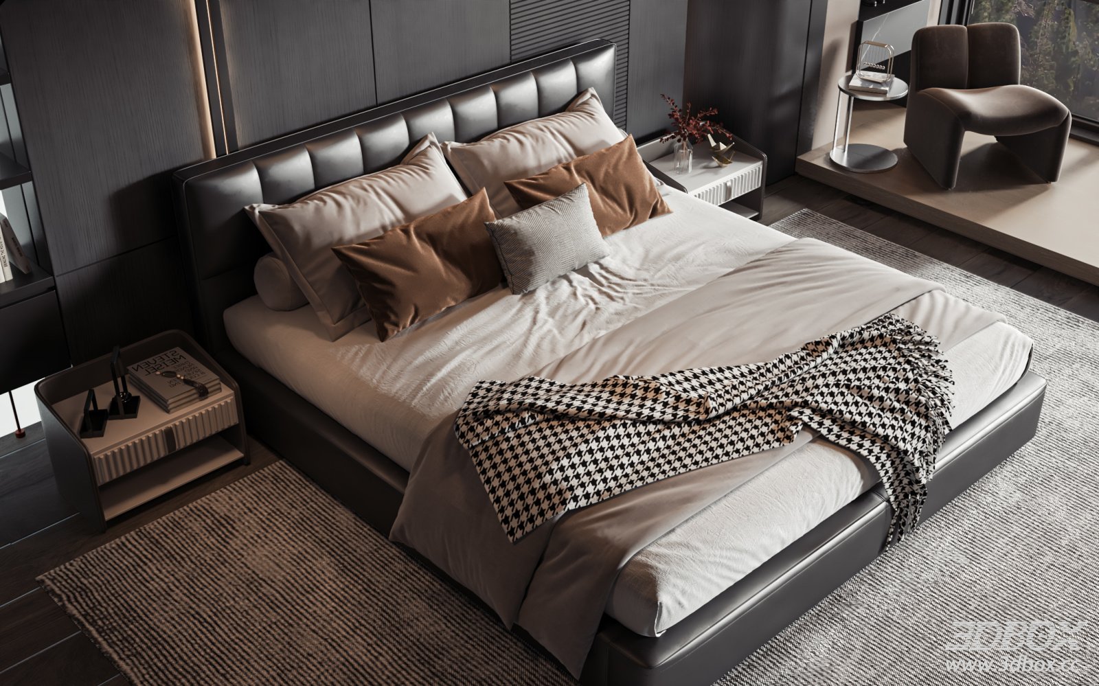 Modern Luxury Leather Bed Bedroom Scene