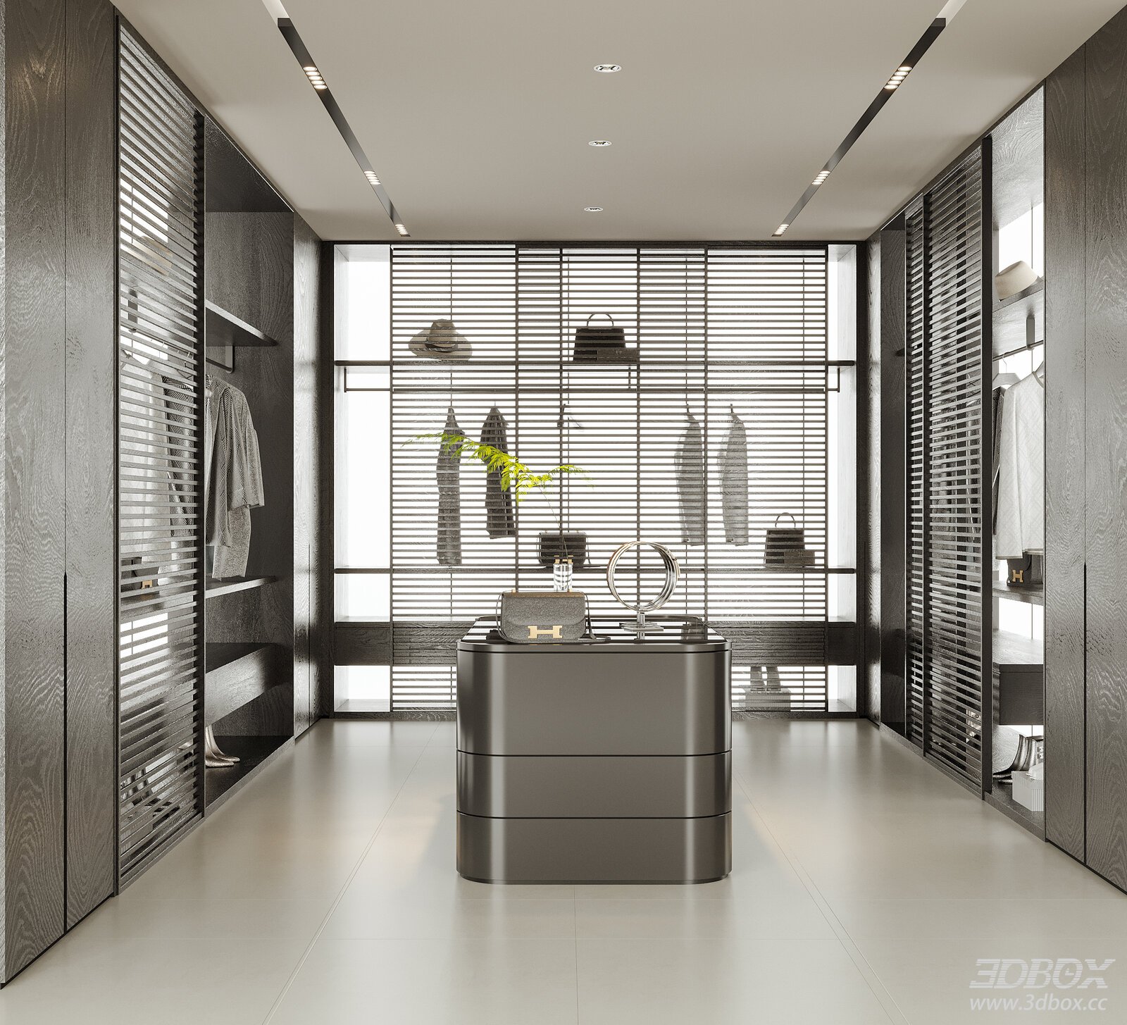 Modern Luxury Walk-in Closet Dressing Room with Island Cabinet