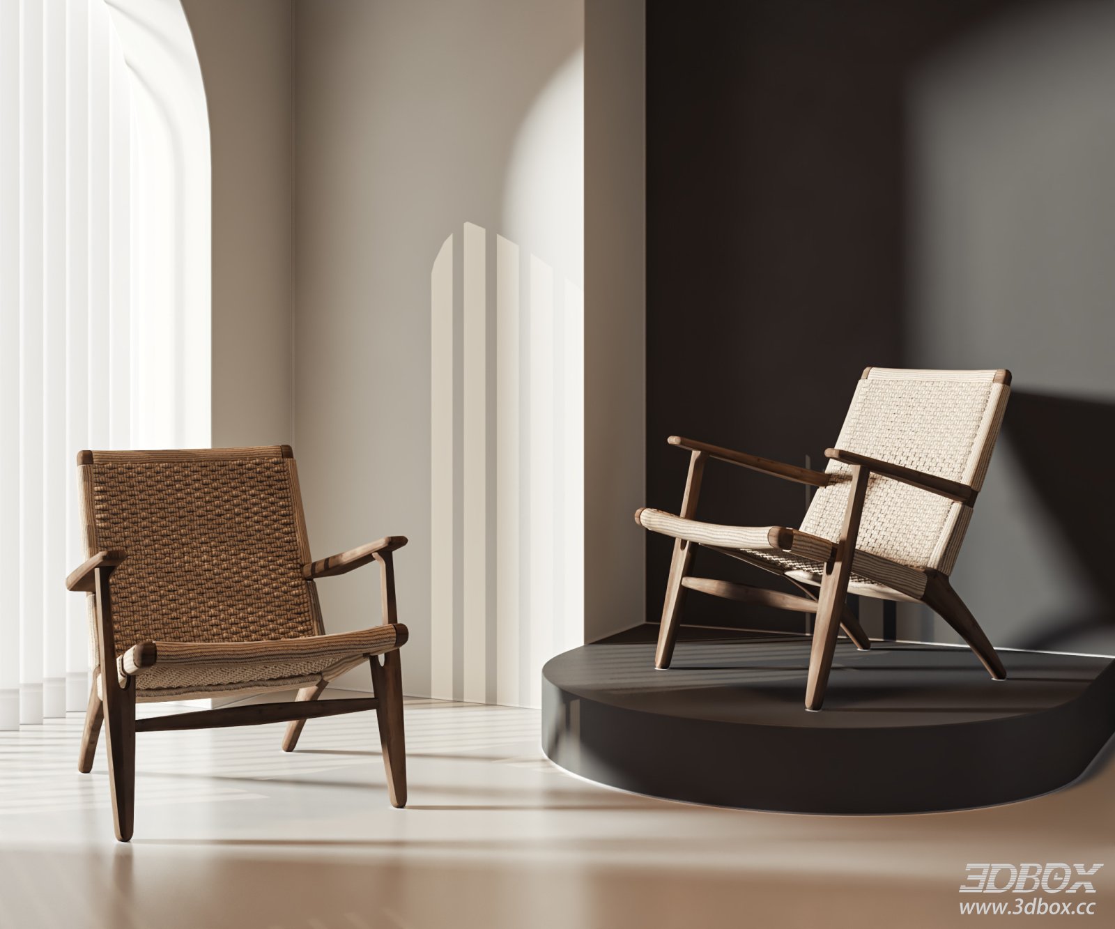 Mid Century Woven Rattan Wooden Armchair