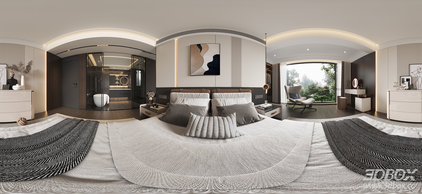 Modern Italian Style Luxury Bedroom Interior Scene