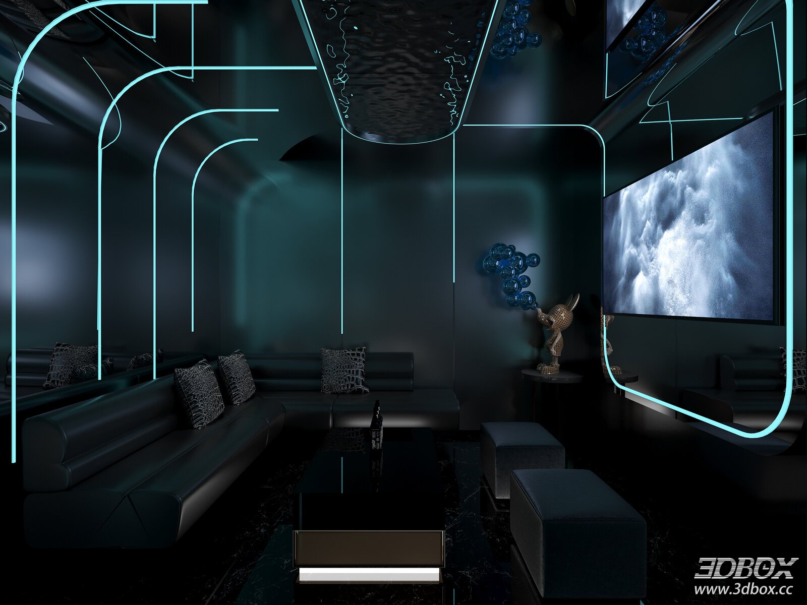 Luxury Modern KTV Karaoke Room Interior with Neon Lighting