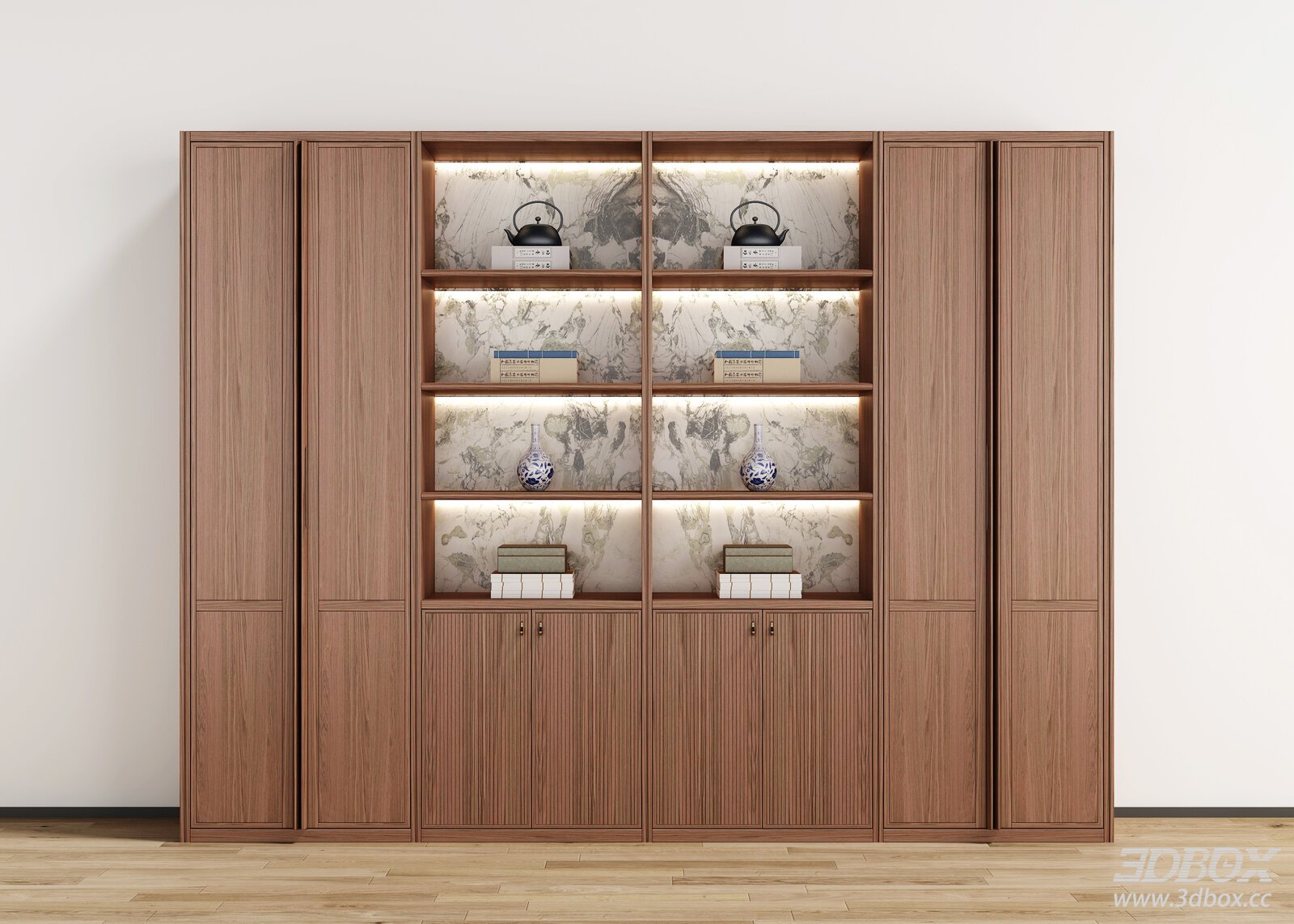 New Chinese Style Walnut Wood Display Bookshelf Cabinet
