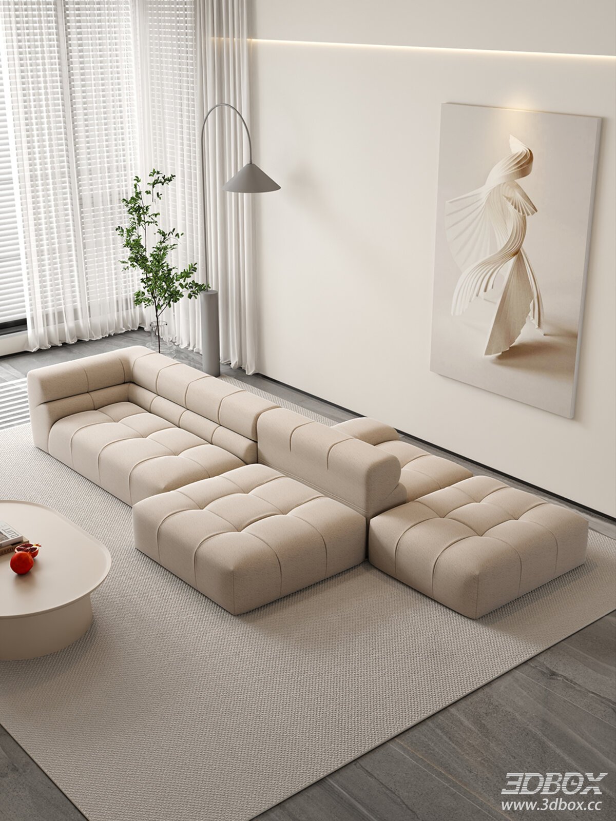 Modern Minimalist Cream Style Living Room Scene