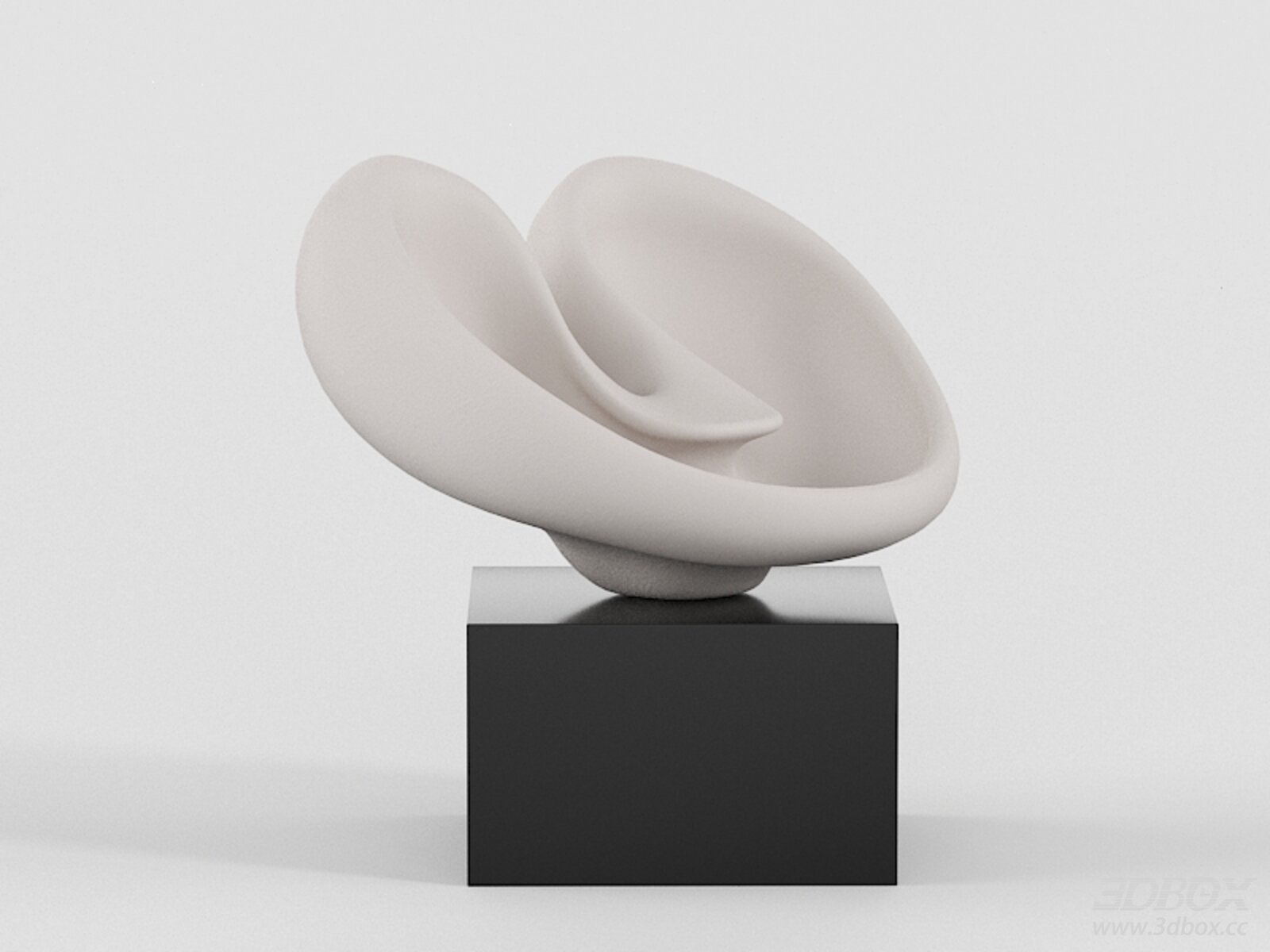 Abstract Matte White Sculpture with Black Pedestal Decor