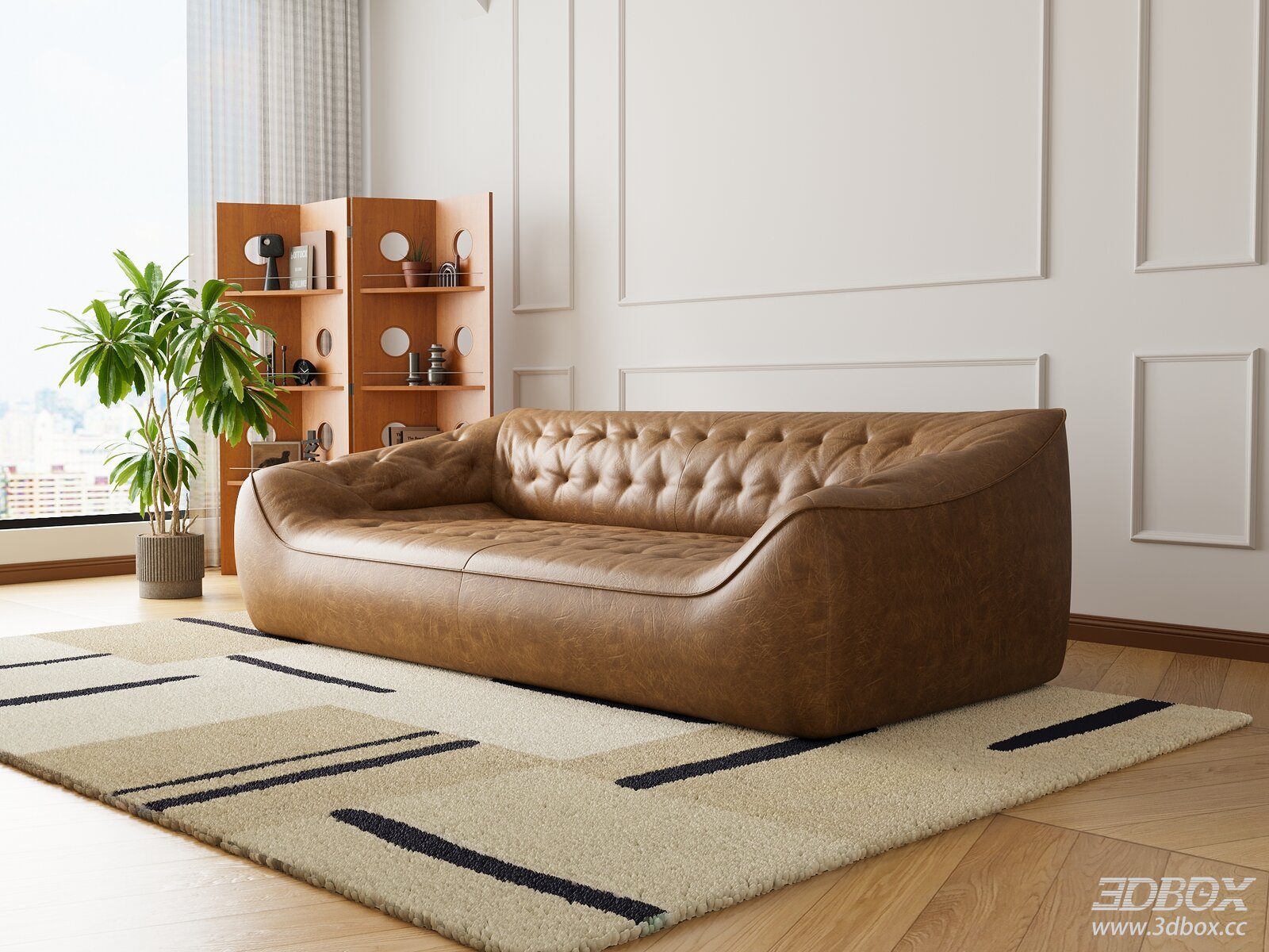 Vintage Tufted Brown Leather Sofa Mid Century Retro Style