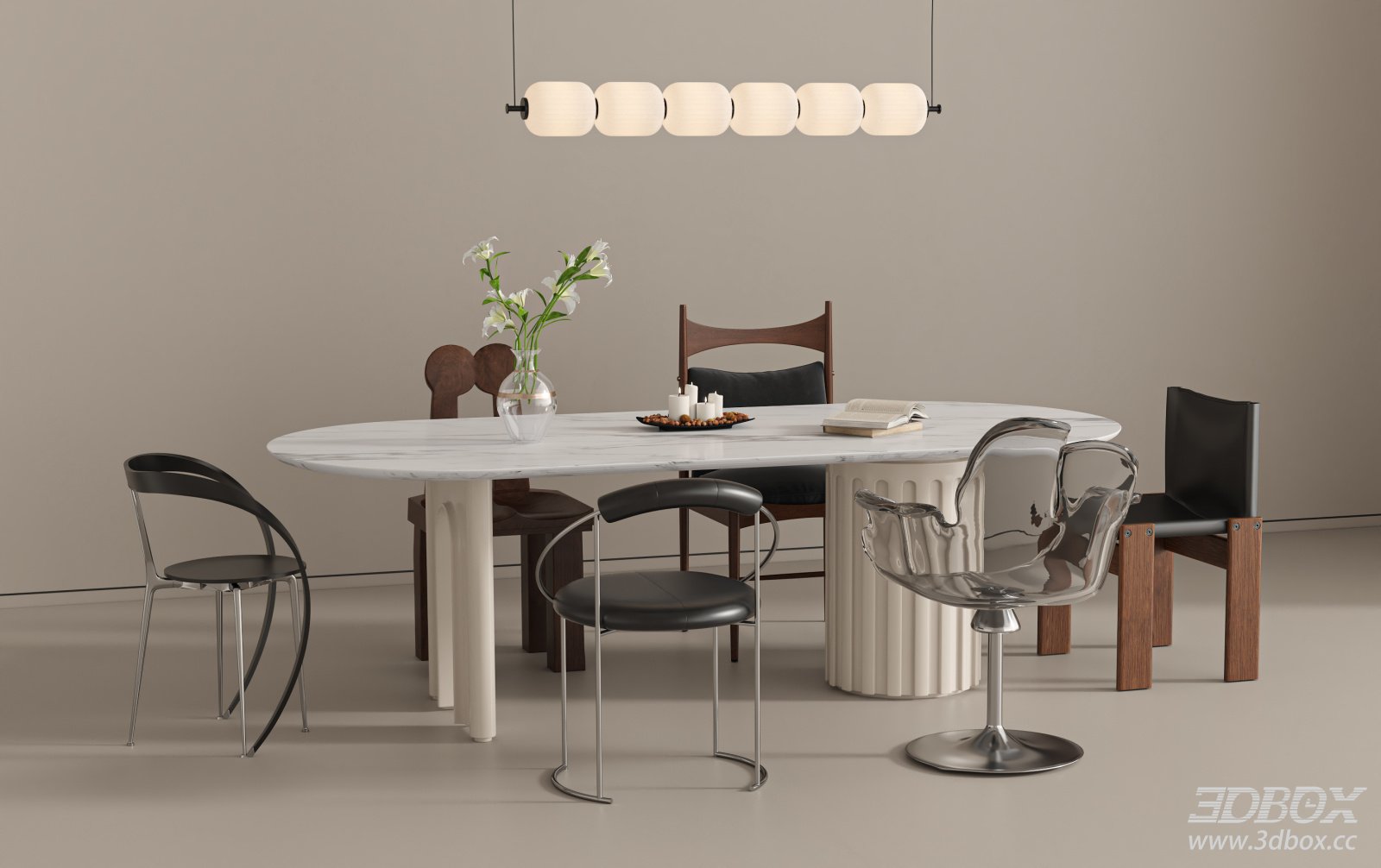 Vintage French Mid Century Marble Dining Table and Chairs Set