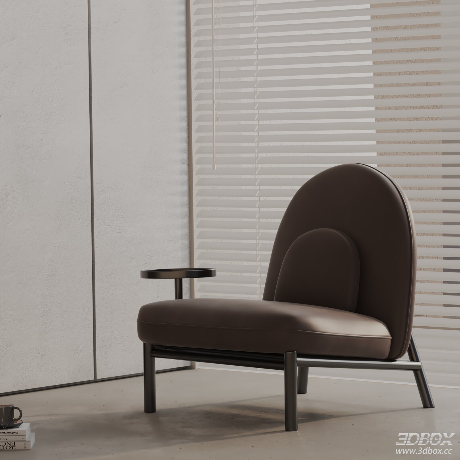 Modern Leather Accent Armchair with Side Tray