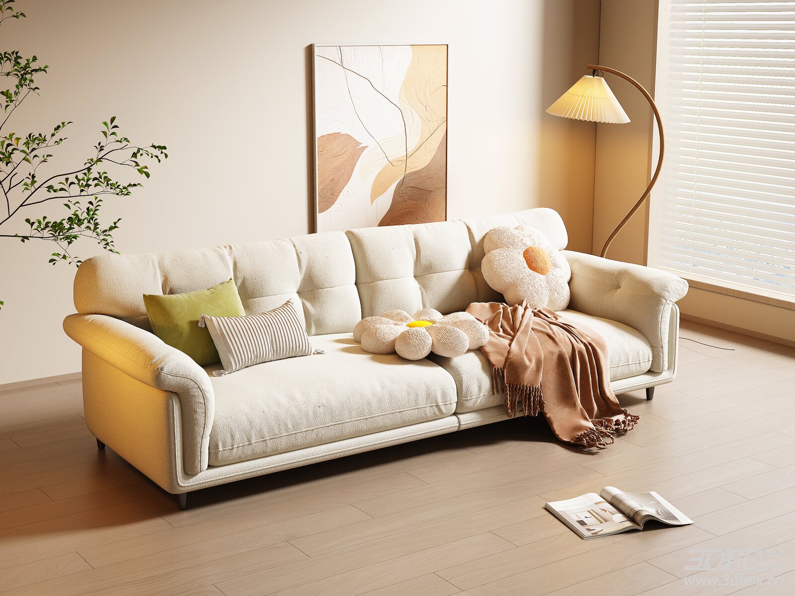 Modern Cream Style 3-Seater Fabric Sofa Set